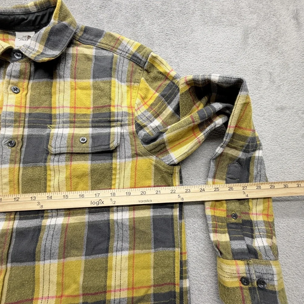 The North Face Shirt Mens L Yellow Plaid Long Sleeve Button Up Flannel Collared